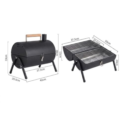 Image of Chimney BBQ Grill Set for Home & Outdoor Use | Foldable Charcoal drum With Charcoal Tray & food grill | Barrel Shaped Tandoori bbq grill stand (Black)