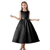 [JETSO 4U] 子供ドレス 女の子ドレス サテン地のドレス プリンセスドレス ピアノ発表会 ドレス 演奏会 誕生日 パーディー ドレス ジュニア ドレス 120-170(黒 -160)