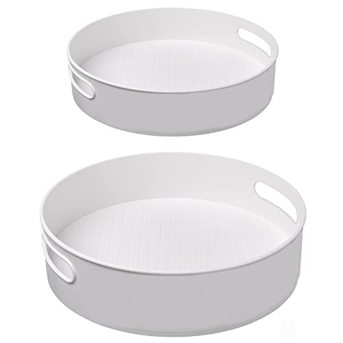 2 Pièces Plateau Tournant Pour épices, Avec Fond Antidérapant, Peut être Utilisé Comme Boîte de Rangement Cosmétique, Plateau Tournant 360 ° Paresseux, Pour Cuisine, Salle de Bain (Blanc)
