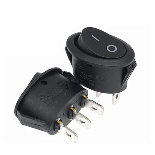 Interrupteur à bascule rond KCD1 noir 3 broches 20mm ON-OFF 10A - Lot de 10
