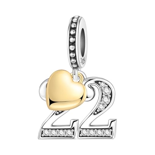 Abalorio para pulsera de plata de ley 925 con circonitas y corazón de oro de 18k para aniversarios
