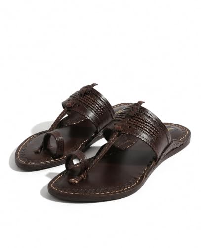 Image of Men's Luxury Handcrafted Genuine Leather Kolhapuri Slippers -C- E43 BROWN