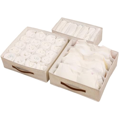 Tuza 3 Pack Drawer Organizer Clothes, Bra Organizer for Drawer, Foldable Sock Drawer Organizer Divider, Fabric Lingerie Organizer for Bra, Panty, Underwear, Scarves, White