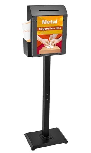 Krimocy Floor Standing Offering Box, Suggestion Box with Stand, Heavy Duty Metal Locking Ballot Box Collection for Voting Contest Charity Donation Church Election