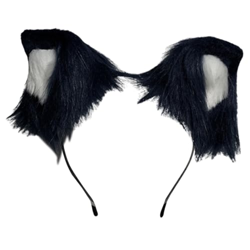 Serre-tête oreilles de loup bleu en fourrure pour cosplay et déguisement d'Halloween