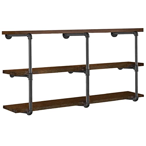 HITOMEN Industrial Iron Pipe Shelves, 3 Set 3-Tier, 28″ Tall, 12″ Depth, DIY Open Bookshelf Bookcase, Wall Mounted Vintage Retro Shelving, Rustic Farmhouse Pantry Kitchen Storage, Black Shelf Brackets