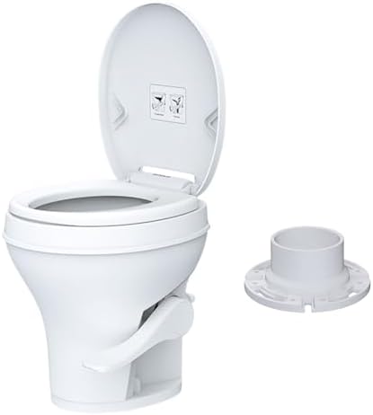 SEAFLO Residential Height Camper/RV Toilet + White Floor Flange Bundle image 3