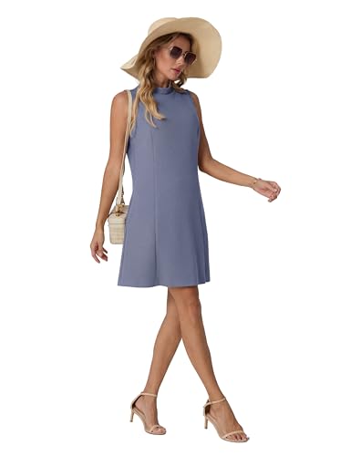 HiMONE Womens Mock Neck A Line Mini Dress with Pockets Sleeveless Trendy Capsule Wardrobe Outfit — view 6