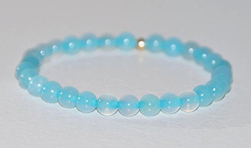 JEWELZJEWELZ calcedonio braccialetto, Argento Sterling, creatività, Pacifica comunicazione, fiducia, gioielli, bracciale con perline, con pietre blu Chakra Gola 6 mm