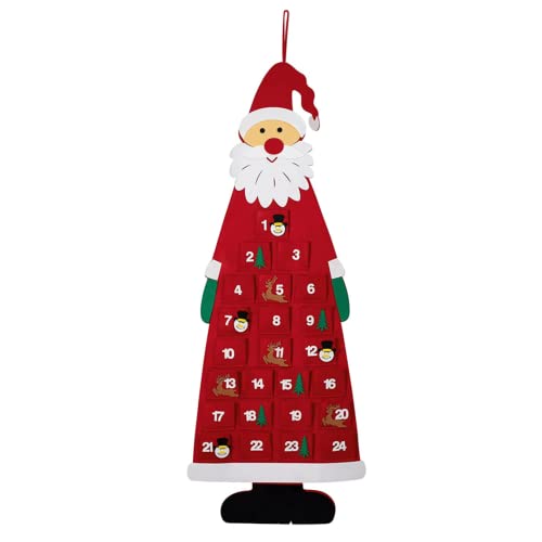 Calendrier De L'avent De Noël En Feutre Rouge, Mur Suspendu Au Père Noël En Feutre Avènement Avec 24 Jours Pochets À Countdown À Noël À Noël Pour Porte Décorations De Mur Rouge Rouge Cover