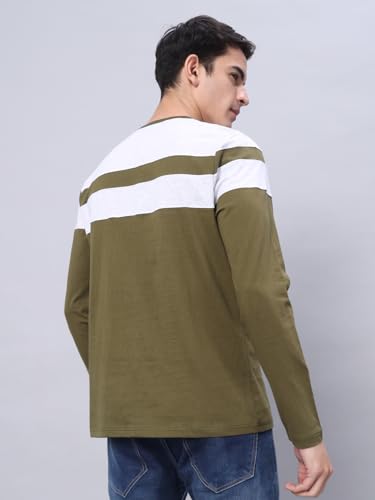 Image of THE DRY STATE Turquoise Blue Cotton Round Neck Full Sleeve Casual T-Shirt for Men