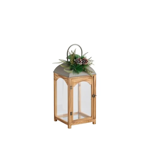 home&you - Farol Browniel, de madera, hierro, vidrio y plástico, para interior y exterior, farolillo de jardín, decoración de Navidad, decoración de mesa, farolillo, decoración de balcón, 40 x 18 x 18