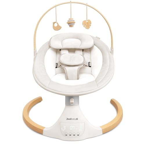 Image of Jool Baby Nova Nature Baby Swing for Newborns with Natural Wood Toys, Electric Motorized Infant Swing, Bluetooth Music, Remote (Oatmeal)
