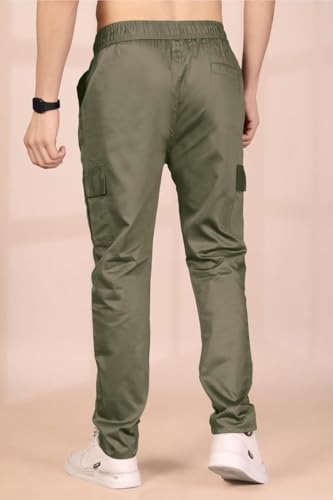 Image of Men's Solid Cargo Jogger Pants with Elastic Waistband & Side Utility Pockets