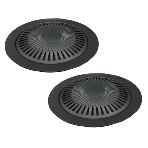 KICHOUSE 2-piece Outdoor Grill Pan Set Portable Bbq Tray Non-stick Coating for Camping Yard Bbqs Iron Grill Plate Even Heat Distribution Easy to Carry Store