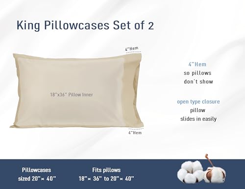 Pillow Cases, Standard Queen Size Cotton Percale Weave Pillowcases, Pre-Shrunk Breathable and Hypoallergenic Pillowcases, Set of 2 (2 Piece Standard/Queen 20 Inch x 30 Inch, Sandshell)