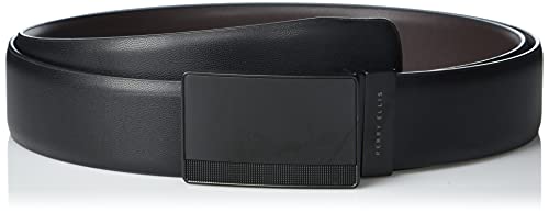 Perry Ellis Men's Reversible Leather Belt with Black Pattern Plaque