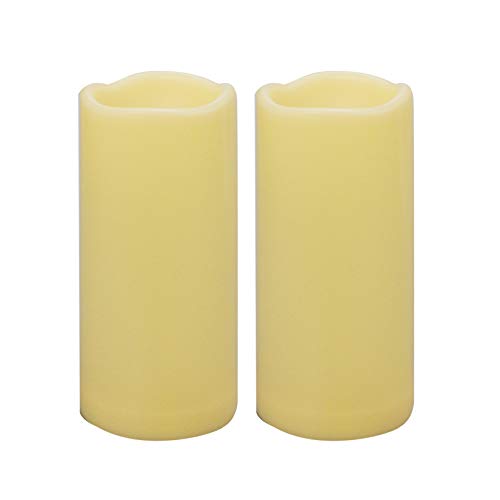 Image of iZAN 2 Pack Waterproof Outdoor Flameless Candles with Timer 3 inch x 7 inch Battery Operated Electric LED Pillar Candle Set for Gift Home Decor Party Wedding Supplies Garden Halloween Christmas Decoration