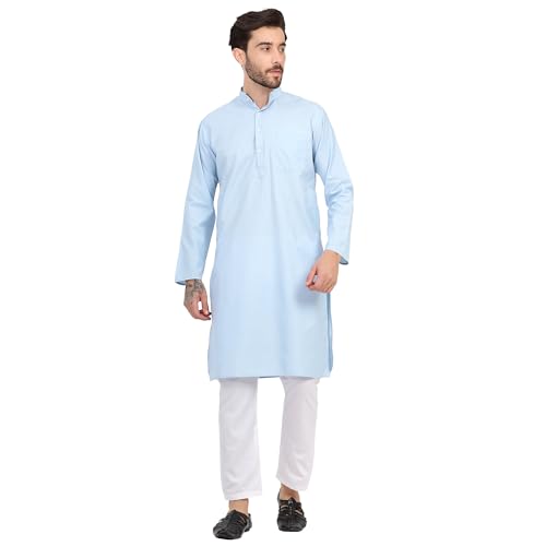 Image of Sadree Men's Cotton Blend Light Weight|Knee Length|Mandrin Collor|Relax comfert|Classic Style Kurta Pyjama Set