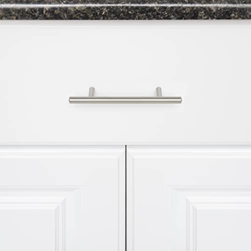 Image of South Main Hardware Euro Bar Cabinet Drawer Pull Handle (3 /8 inch Diameter), 5.88 inch Length (3.5 inch Hole Center), Satin Nickel, Mounting Hardware Included, 10-Pack