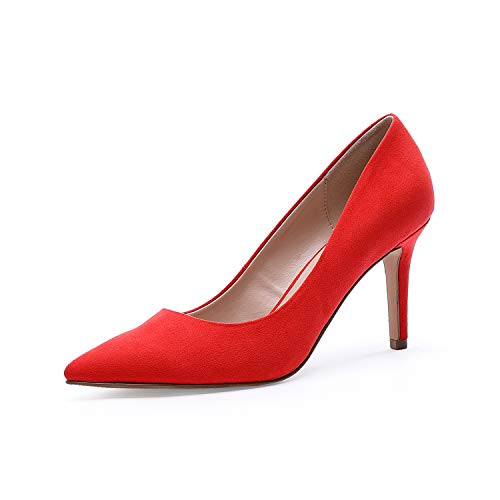 TIHOO Women's Pointed Toe Heels High Heel Dress Pumps Red 9