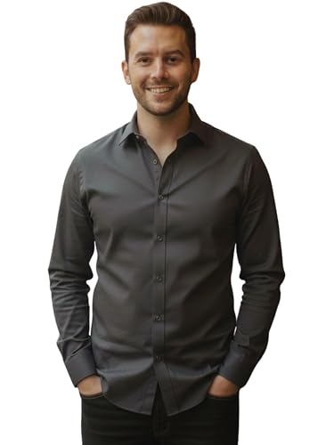Image of VastraVibes Men's Solid Casual Shirt - Full Sleeve Slim Fit Cotton Blend Button-Down Shirt for Office, Party, Formal