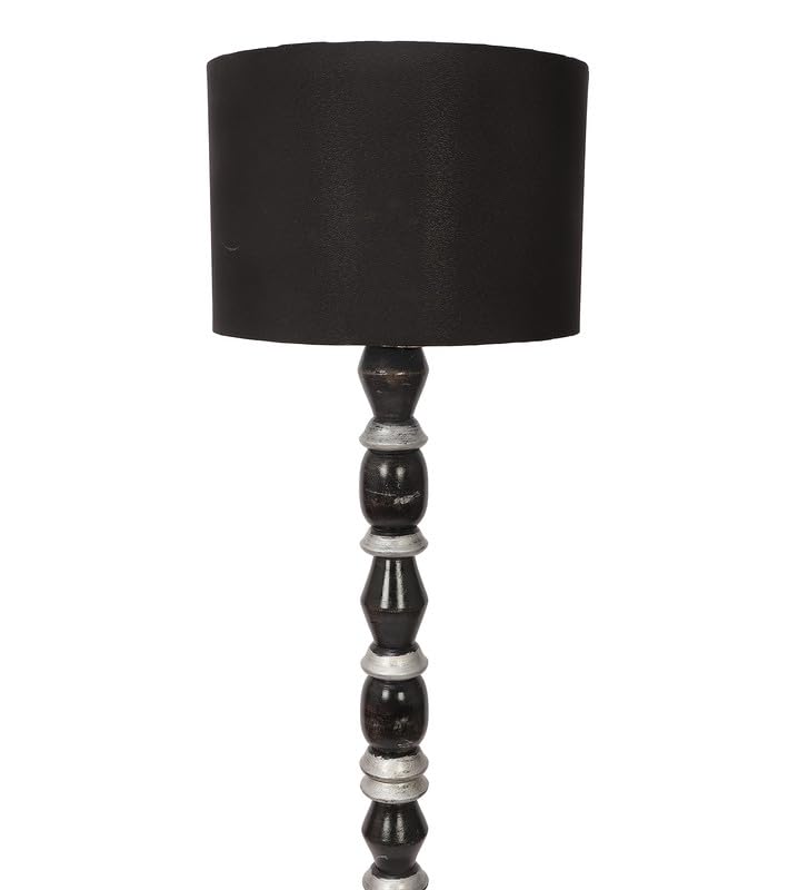 Image of tu casa Mango Wooden Floor Lamps with Black & White Base & Black Shade for Home Decor, Bedrooms Corner, Living Room, Gifting, Diwali Decoration, Hall, Office (Height: - 56 inch) - Bulb not Included