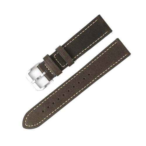 Run Ken レトロな本革時計バンド 20 ミリメートル 22 ミリメートル第一層カーフスキン手作りステッチ時計ストラップソフト通気性のための男性の時計バンド(Green,20mm)