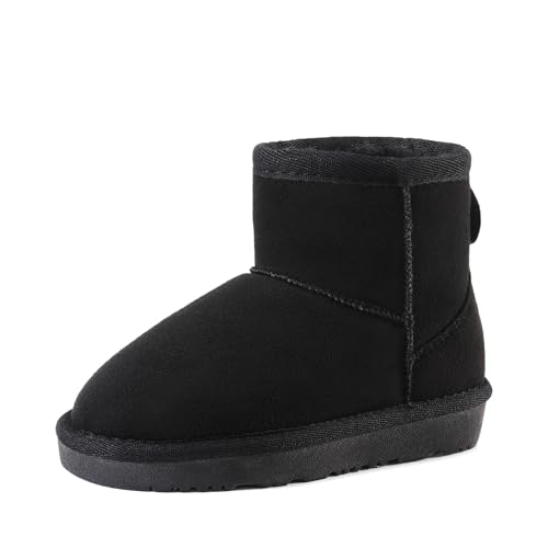 DREAM PAIRS Girls Boys Boots Kids Winter Ankle Faux Fur Lined Snow Shoes FuzzyClassic Kid's Low Boot for Toddler/Little Kid/Big Kid 5 Toddler Black