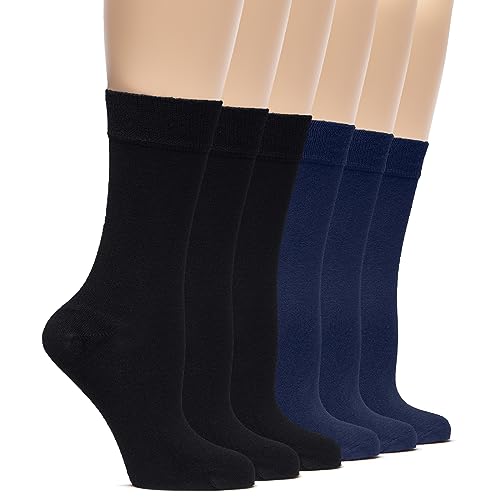 Hugh Ugoli Womens Crew Bamboo Dress Socks, Thin, Soft, Business Trouser Casual, Non-Binding, 3-6 Pairs