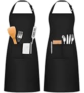Claglamatree 2 Stücke Schürze, Schwarz Wasserdicht Küchenschürze, Verstellbare Schürze mit 2 Tasc...