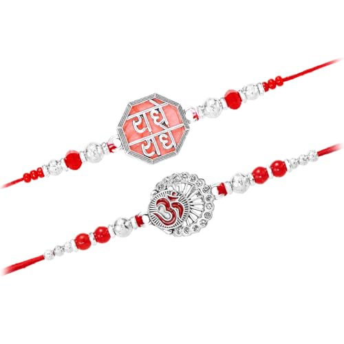 Image of Peora Rakhshabandhan Thread Rakhi for Brother Bhaiya | Kundan Beads & Crystal Studded | Combo Set of 2 | Rakhi Hamper Roli Chawal & Greeting Card