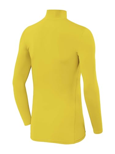 PowerLayer Camiseta Compresión Niños - Camiseta Interior Térmica de Manga Larga y Cuello Alto para Niños - Compression Shirt para Ciclismo Entrenamiento Gym Running Rugby - Amarillo, 10-12 años
