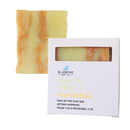 Bluebyrd Soap Co. White Tea Ginger Soap Bar For Women | Quality Handmade Vegan Bath Soap For Women | Notes Of Bergamot Grapefruit & Spice | Bar Soap Enriched With Moisturizing Shea Butter (Tea) #TOP20