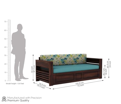 Image of Mamta Furniture Sheesham Wood Foster 3 Seater Sofa Cum Bed for Living Room Three Seater Sofa Bed for Home Sofa Com Bed Sheesham Wood |(Walnut Teal Aqua Marine)