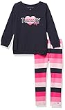 Tommy Hilfiger Girls' 2 Pieces Leggings Set, Navy Blazer/Raspberry Stripes, 6