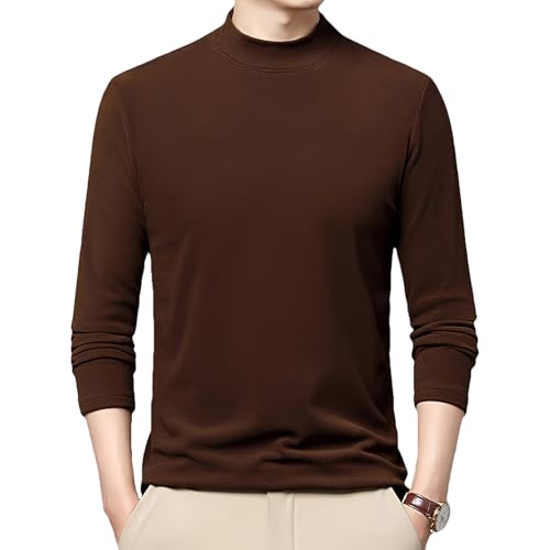 Jamron Hombre Camisetas Térmicas de Manga Larga con Cuello Alto Invierno Camisetas Interiores Base Layer Térmicas Café M
