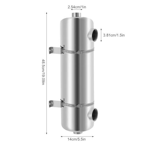 200KBTU Tube Shell Heat Exchanger, Stainless Steel Swimming Pool Heat Exchanger, 1"+1.5" FPT, Heat Transfer Area 4.8ft² for Swimming Pools, Hot Tubs, Solar