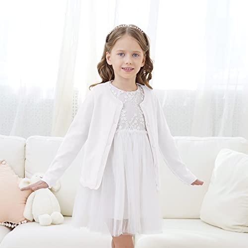 Girls’ Cardigan Sweaters Long Sleeve School Uniforms Kids Casual Open Front Button Down Knit Jackets Tops，White，9-10Years #TOP4