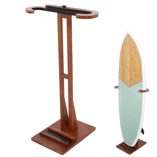 JUSTOOP Surfboard Stand Racks Sturdy Surfboard Racks Standing with Floor-Standing Design Stand Shortboard and Longboard Organizer Beech Wood Dark Brown 1PCS