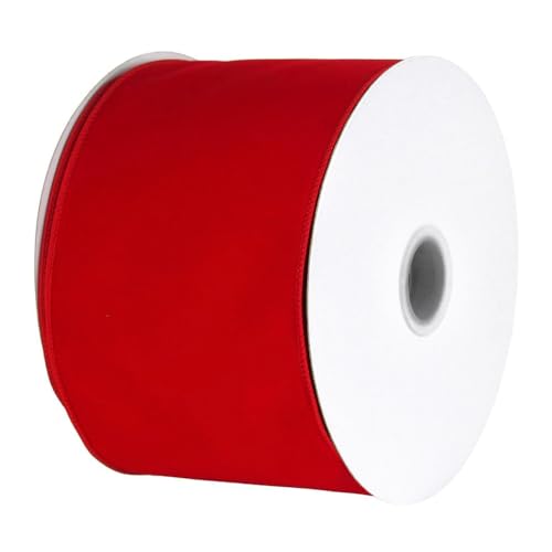 Homeford Velvet Christmas Ribbon Wired Edge, 4-Inch, 50-Yard, Red
