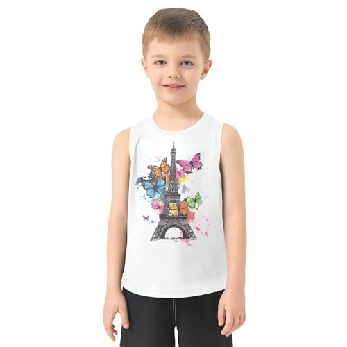 Boys Tank Top Shirts Eiffel Tower Colored Butterfly Sleeveless T-Shirts Crew Neck for Kids Clothing Children2