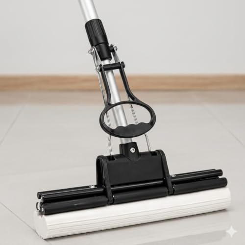 Image of Sponge Mop Squeeze Mop with Adjustable Telescopic Handle Squeegee Absorber PVA Sponge Floor Clean for Home, Kitchen & Bathroom Single Roller Both Sides Multicolor.