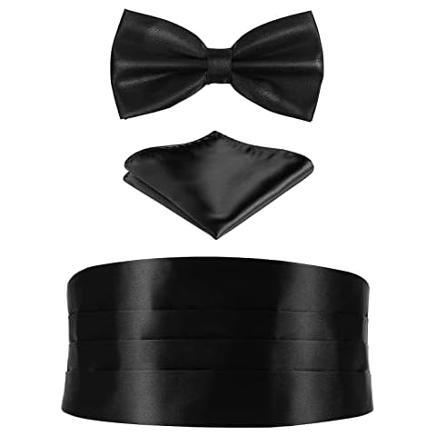 FAVOMOTO 3er Set Herren Kummerbund Fliege Einstecktuch Fliege Schwarz Herren Schwarze Fliege Fliege Schwarz Cover