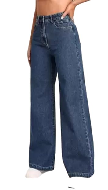 linaria Wide Leg Jeans, Loose Fit Baggy Denim, Dark Blue-picture-37
