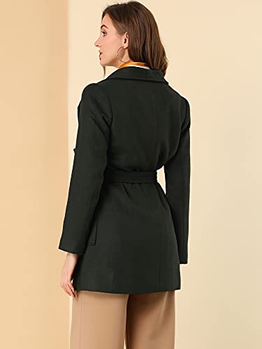 Allegra K Women’s Medium Black Winter Wrap Coat with Turndown Collar and Tie Belt - Image 5