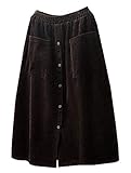 Minibee Women's Corduroy Midi Skirt Front Split Buttons A-Line Dress Dark Coffee XL