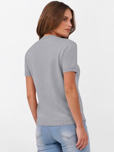 Image of ANRABESS Womens Short Sleeve Sweaters Wool Blend Crew Neck Sweater Shirts Business Casual Work Tops 2026 Summer Outfits