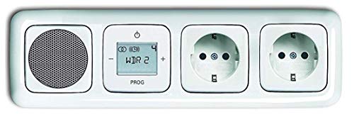 Busch Jäger Unterputz UP Digitalradio 8215 U (8215U) alpinweiß Komplett-Set Reflex SI Lautsprecher + Radioeinheit + Abdeckungen + 2 Steckdosen in 4