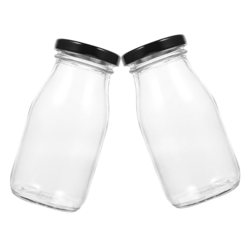 Zerodeko Botellas de Vidrio para Leche Reutilizables 200Ml con Tapa de Botellas Transparentes para Yogur y Bebidas Envase de Vidrio Multiusos para Lácteos y Zumos 2 Piezas